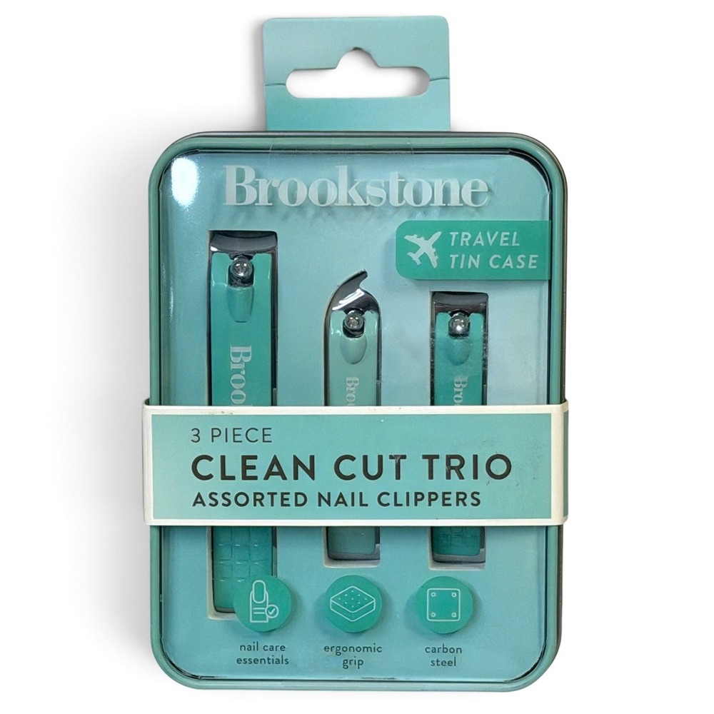 Brookstone 3 piece Nail Clipper Set with Green Travel Case - great gift!